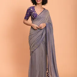 Suta Blue Solid Cotton Blend Sheer Saree-picture-49