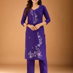Lerkiza Women Floral Embroidered Regular Thread Work Kurta with Trousers-picture-16
