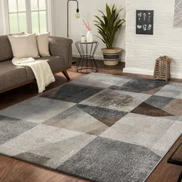 OBSESSIONS Brown Geometric Anti-Skid Polypropylene Carpet-19
