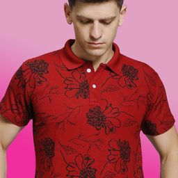 STELVIN Floral Printed Polo Collar Short Sleeves Cotton T-shirt-image-94