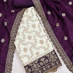 Panzora Floral Embroidered Beads & Stones Unstitched Dress Material-picture-14
