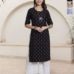 HERE&NOW Selection Of 3 Geometric Printed Round Neck Straight Kurtas-image-105