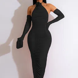 LULU & SKY Self Designed Halter Neck Bodycon Midi Dress-image-40
