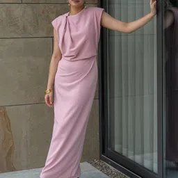 UNRUSH Draped Cap Sleeve Formal Maxi Dress-image-70