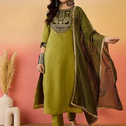 Sangria Zari Sequence Embroidered Kurta With Trousers & Dupatta image 2