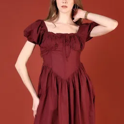LIMEROAD Women Puff Sleeve Fit & Flare Dress-image-16
