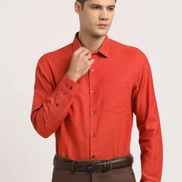 Turtle Men Standard Spread Collar Solid Cotton Slim Fit Formal Shirt-image-72