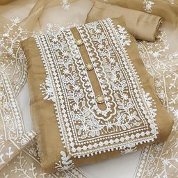 Ishin Floral Embroidered Organza Unstitched Dress Material-image-43