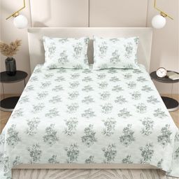 DREAM WEAVERZ White Floral Printed Pure Cotton 220 TC King Bedsheet Set 2.75m x 2.55m-image-29