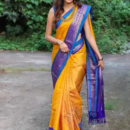 KAYOMMI Women Woven Design Zari Satin Kanjeevaram Saree-16