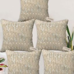 Blue Grass Beige & Grey 5 Pieces Abstract Velvet Square Cushion Covers-image-99