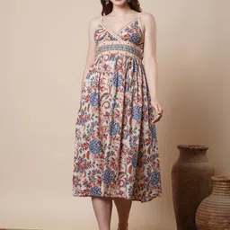 FASHOR Women Ethnic Motifs Printed Shoulder Straps Neck A-Line Midi Dress-image-96