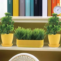 Kuber Industries Yellow 3 Pieces Artificial Plant-83