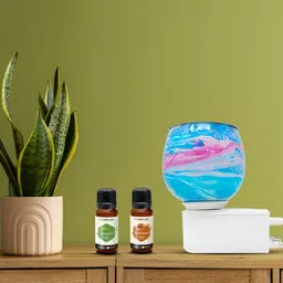 PEEPALCOMM 3Pc Blue & White Marble-Printed Electric Aroma Oil Diffuser With Scented Oils-40