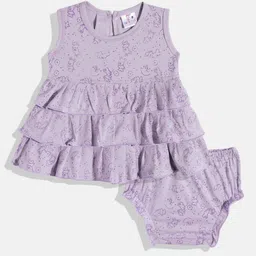 BABYMAX Infant Girls Printed Layered Pure Cotton Fit & Flare Dress With Bloomers-picture-20