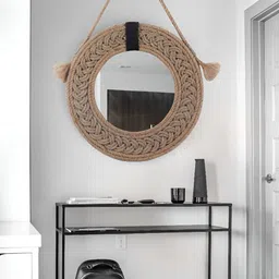 Creation India Craft Beige & Black Braided Jute Round Wall Mirror-image-71