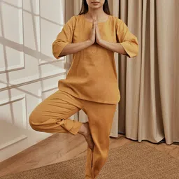 VASTRAMAY Round Neck Relaxed Fit Top With Straight Pants Co-Ords-image-1