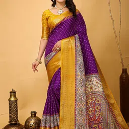Mitera Bandhani Zari Art Silk Banarasi Saree-image-73
