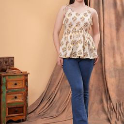 KALAMIR Floral Print Shoulder Straps Regular Cotton Top-image-89