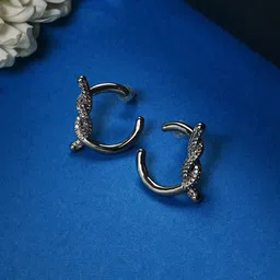DressBerry Silver-Plated Artificial Stones Studded Contemporary Half Hoop Earrings-image-28