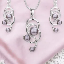 Nilu's Collection Platinum-Plated CZ Stone-Studded Jewellery Set-10