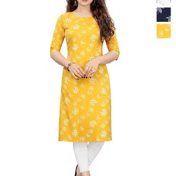 KETAKI FASHION Selection Of 4 Floral Printed Round Neck Straight Kurtas-image-47