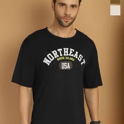 MACK JONNEY Men Pack Of 3 Varsity Printed Round Neck Cotton Oversized T-shirts-image-25