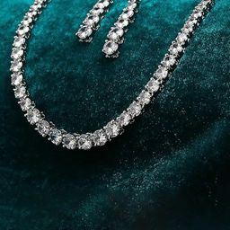 Gemron Jewel Rhodium-Plated Necklace and Earrings-image-96