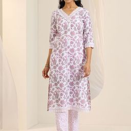 Libas Floral Printed V-Neck Straight Kurta With Trousers-image-77
