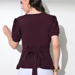 BAESD Solid Puff Sleeve Regular Wrap Top image 2