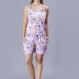 XPIOX Floral Printed Shoulder Strap Neck Night Suit-picture-14
