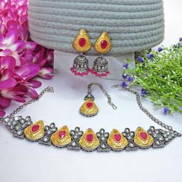 VATSALYA creation Alloy Gold- plated Ruby Red Jewellery Set-image-15