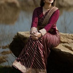 CANBIA Woven Design Zari Silk Blend Banarasi Saree-image-34