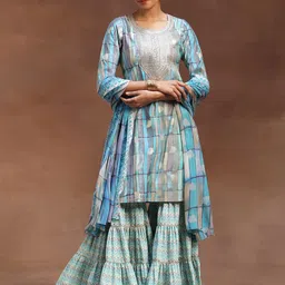 Libas Geometric Printed Sequinned Straight Kurta With Sharara & Dupatta-5