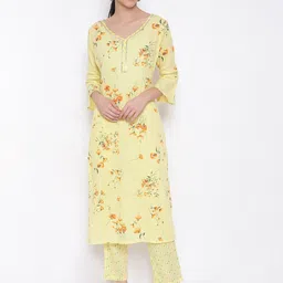 MARC LOUIS Floral Printed V-Neck Pure Cotton Kurta with Trousers-picture-43