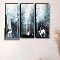 SAF Blue & White 3 Pieces Birds and Animals Synthetic Wood Wall Paintings-image-62