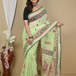 PuJoy Ethnic Motifs Pure Cotton Taant Saree-picture-11
