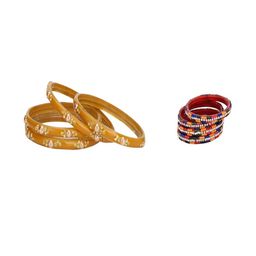 Somil Elegant Combo Glass Bangle Set | Handmade Traditional Chudi For Women | Perfect For Daily & Occasion Use, Combo of 2 Set, Yellow, Multicolor-image-88