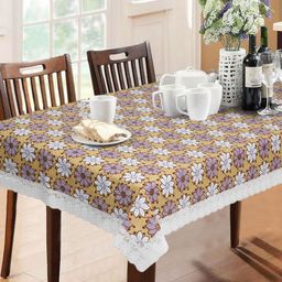 LooMantha Beige Floral Waterproof Plastic 6-Seater Table Cover-16