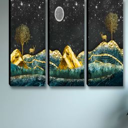 SAF Mustard & Teal 3 Pieces Floral Printed Wall Paintings-picture-33