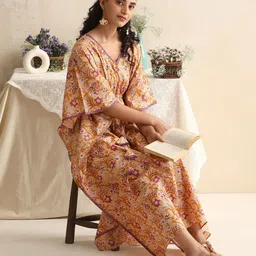 Khushal K Women Floral Printed Pure Cotton Kaftan Nightdress-picture-43