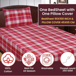 NewLadiesZone Pink & White 210 TC Single Bedsheet with 1 Pillow Covers-50