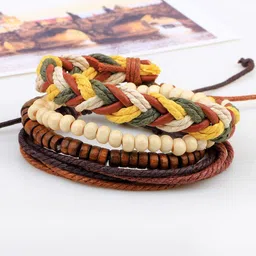 The Roadster Lifestyle Co. Set Of 4 Artificial Beaded Leather Multistrand Bracelet-image-93