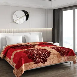 Monte Carlo Brown & Red Ethnic Motifs Heavy Winter 600 GSM Double Bed Blanket-image-38
