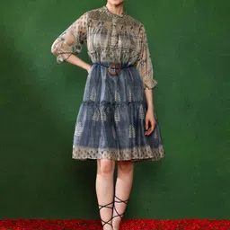 Jaipur Kurti Women Floral Print Flared Sleeve Fit and Flare Dress-image-30