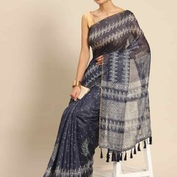 KALINI Ethnic Motifs Zari Block Print Saree-17