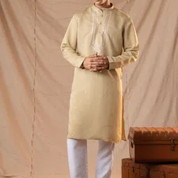 5 Stitch Men Ethnic Motifs Embroidered Sequinned Chanderi Silk Kurta-image-47