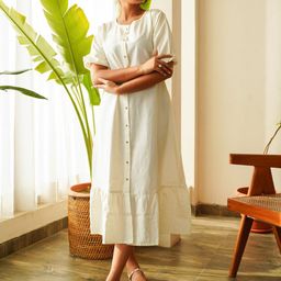 NANGALIA RUCHIRA Puff Sleeve A-Line Midi Dress-image-86
