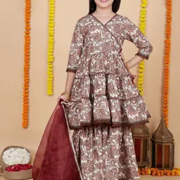 Sangria Girls Printed Angrakha Kurta Set With Dupatta-picture-24