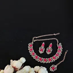 VATSALYA CREATION Alloy Pink Jewellery set With A pair of Earing-3